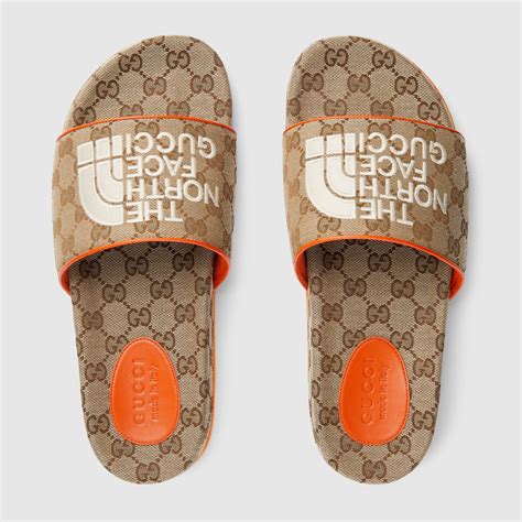 northface x gucci slides